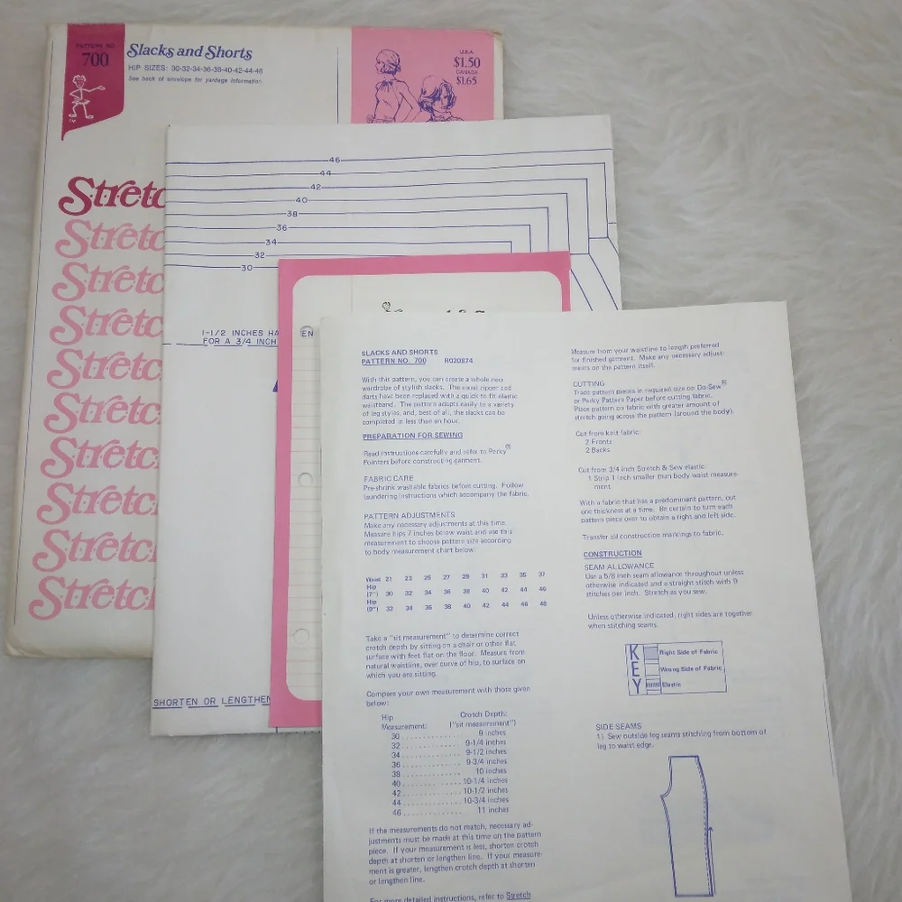 STRETCH & SEW 700 Misses' Slacks and Shorts, Hip size 30-32-34-36-38-40-…